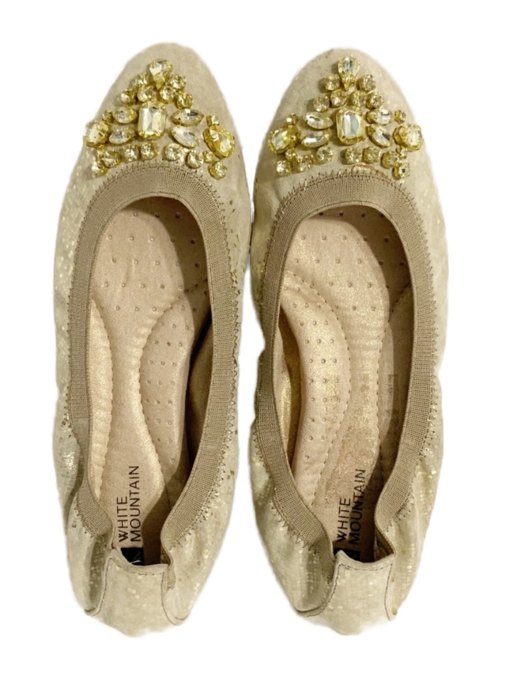 White Mountain Leather Fabric Carella Gold Fleck Jewel Embellished Slip On Flat